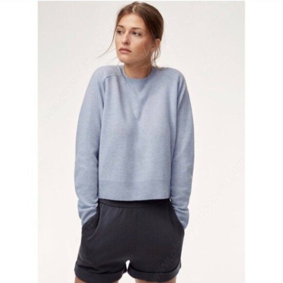 NEW BABATON Luxe Cashmere Crew Sweater Baby Blue Crewneck Wool XS ARITZIA - Picture 5 of 13